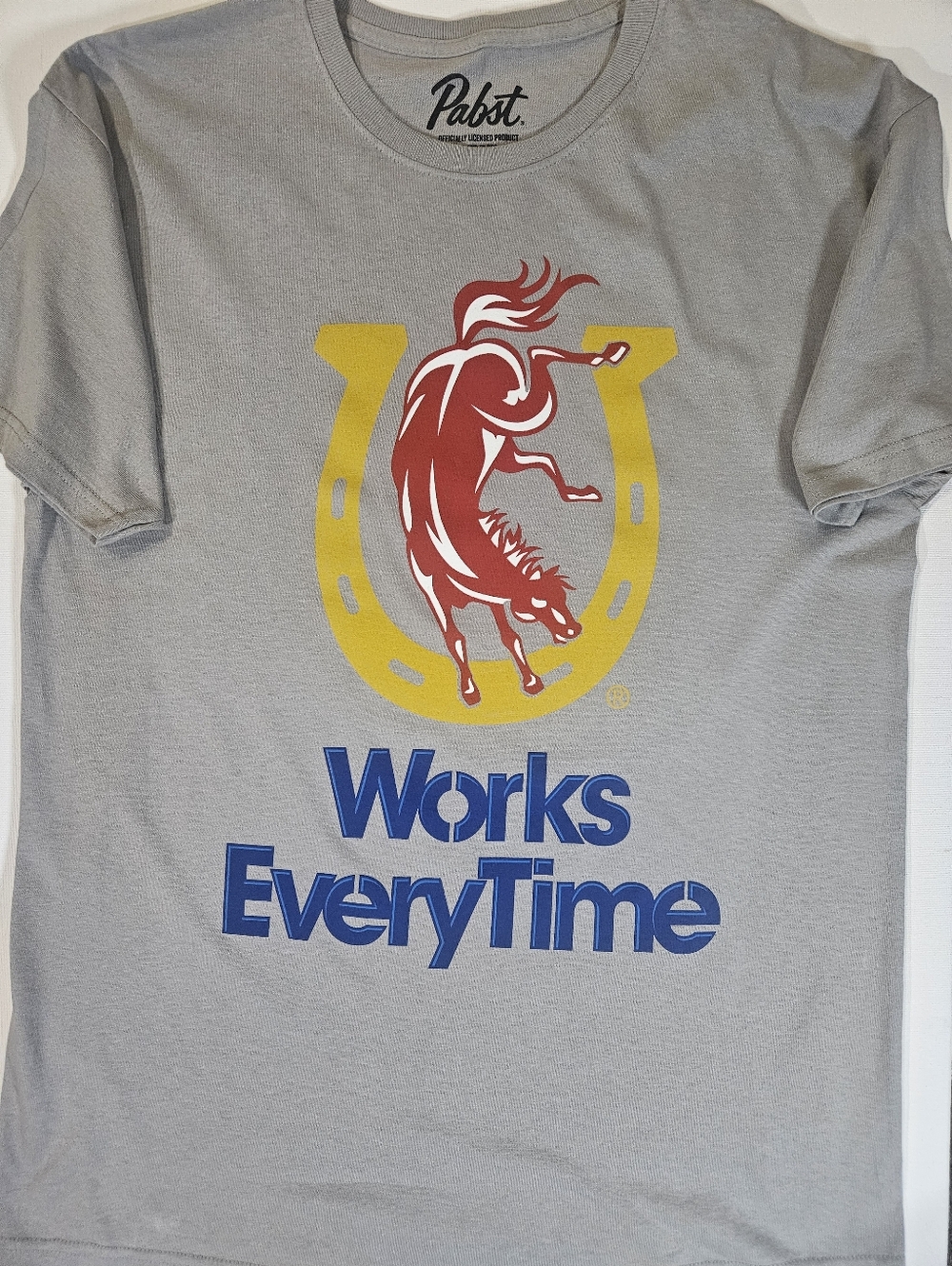 Pabst Blue Ribbon T-shirt Mens Large Grey Red Yellow Horse Graphic Beer Tee